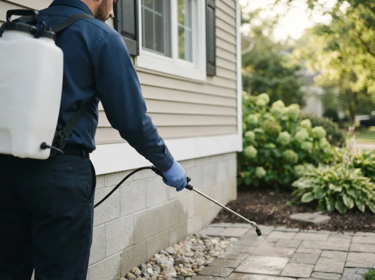 Pest control technician inspecting a home in Iowa Park, TX